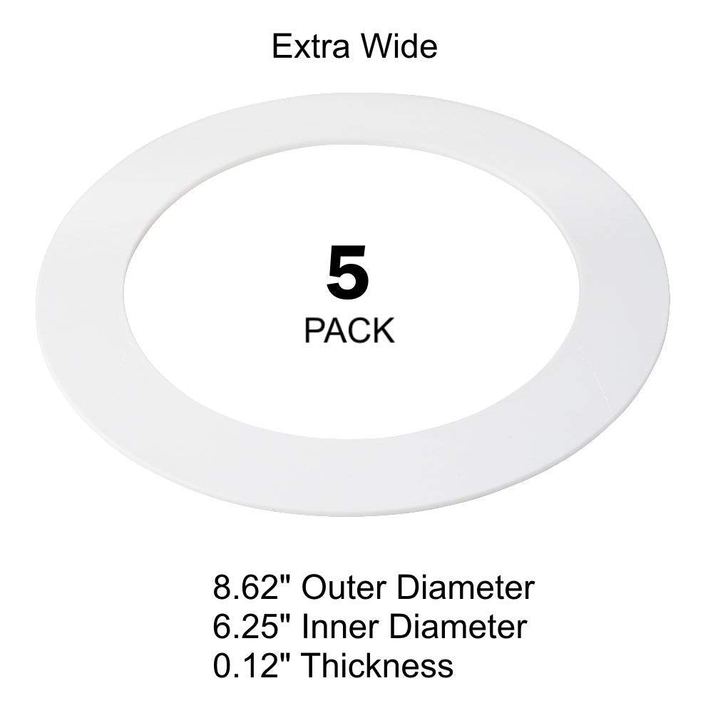harrrrd 5 Pack Gloss White Goof Trim Ring for 8in Recessed Lighting, 8.6in Outer Diameter, 6.2in Inner Diameter, Plastic