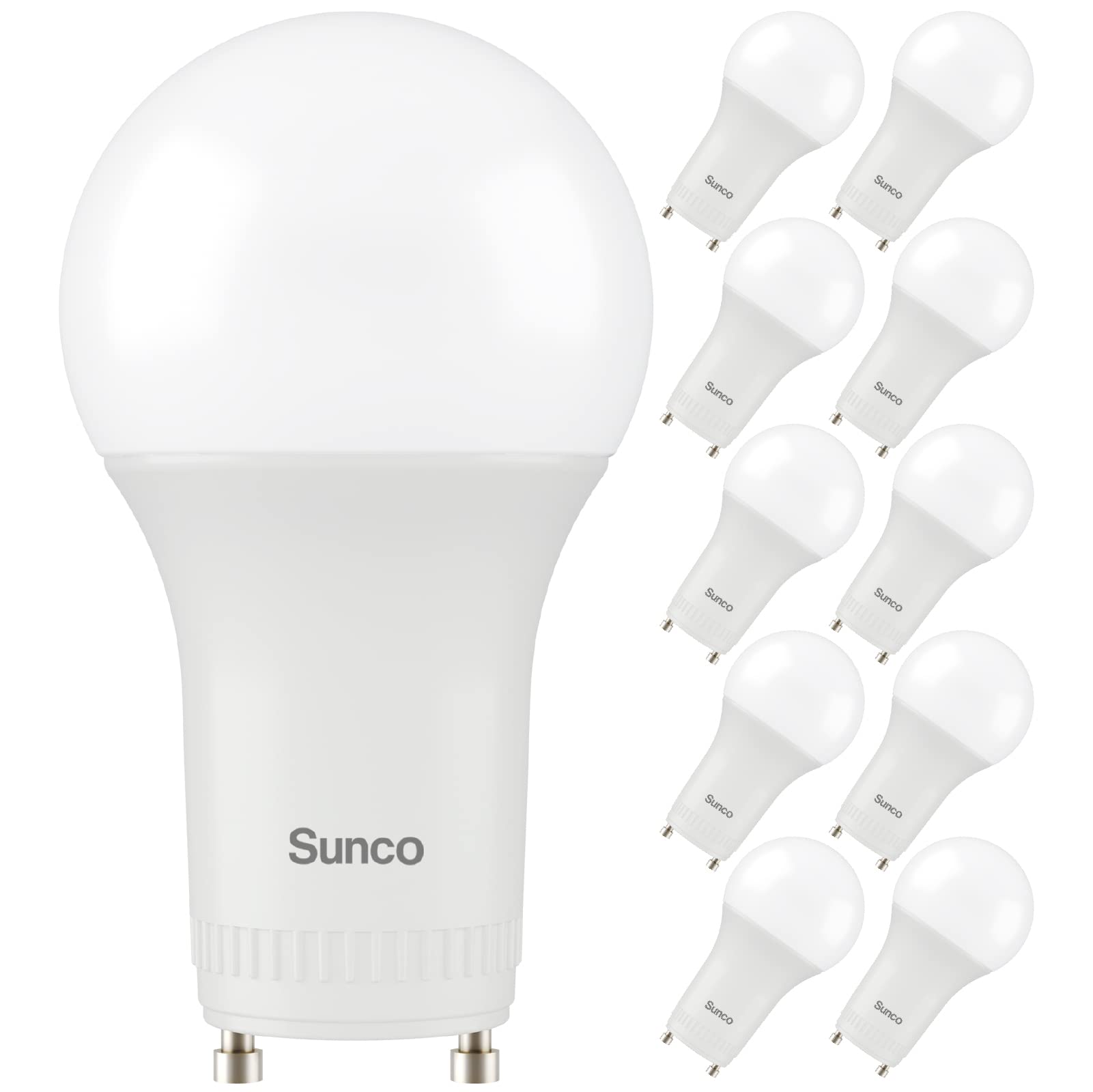 Sunco 10 Pack Gu24 Led Bulb A19, 2 Prong Light Bulbs, 800 Lm, 9W (60W Equivalent), 6000K Daylight Deluxe, Dimmable, Twist & Lock