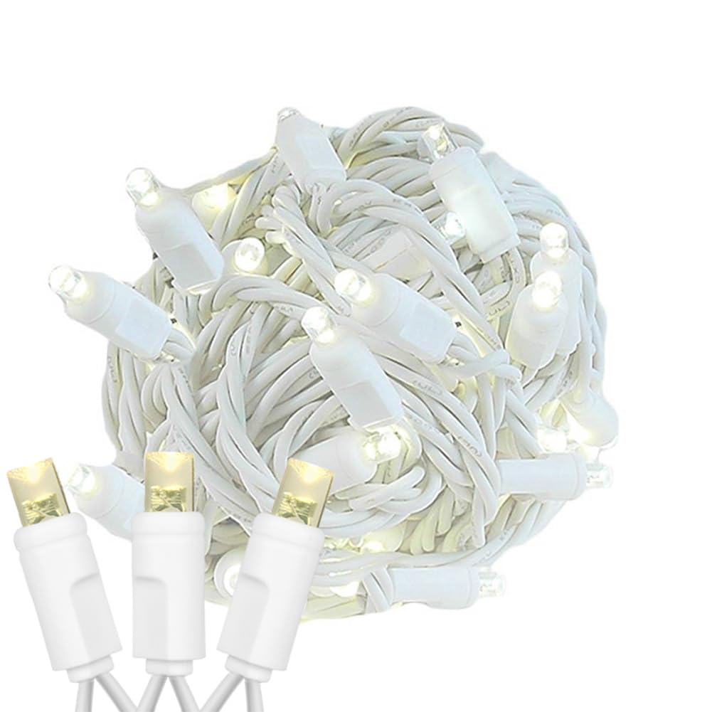 Novelty Lights 25 Feet 50 Light Warm White LED Christmas Lights White Wire, Connectable Mini String, Indoor/Outdoor, Commercial 