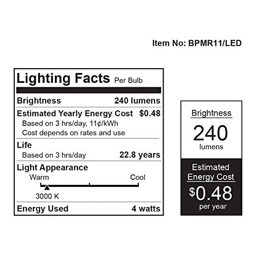 Feit Electric LED Light Bulb, 25W Equivalent, MR11 G4 Base, Plastic, 1.5in H x 1.35in D, Model BPMR11/LED