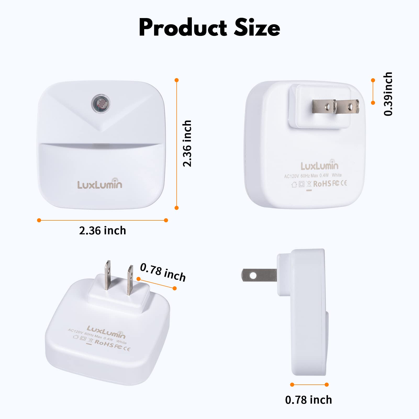 LuxLumin LED Night Light - Warm White, Non-Dimmable, 6 Pack, Dusk-to-Dawn Sensor, Ideal for Kids, Bedroom, Bathroom, and Stairs