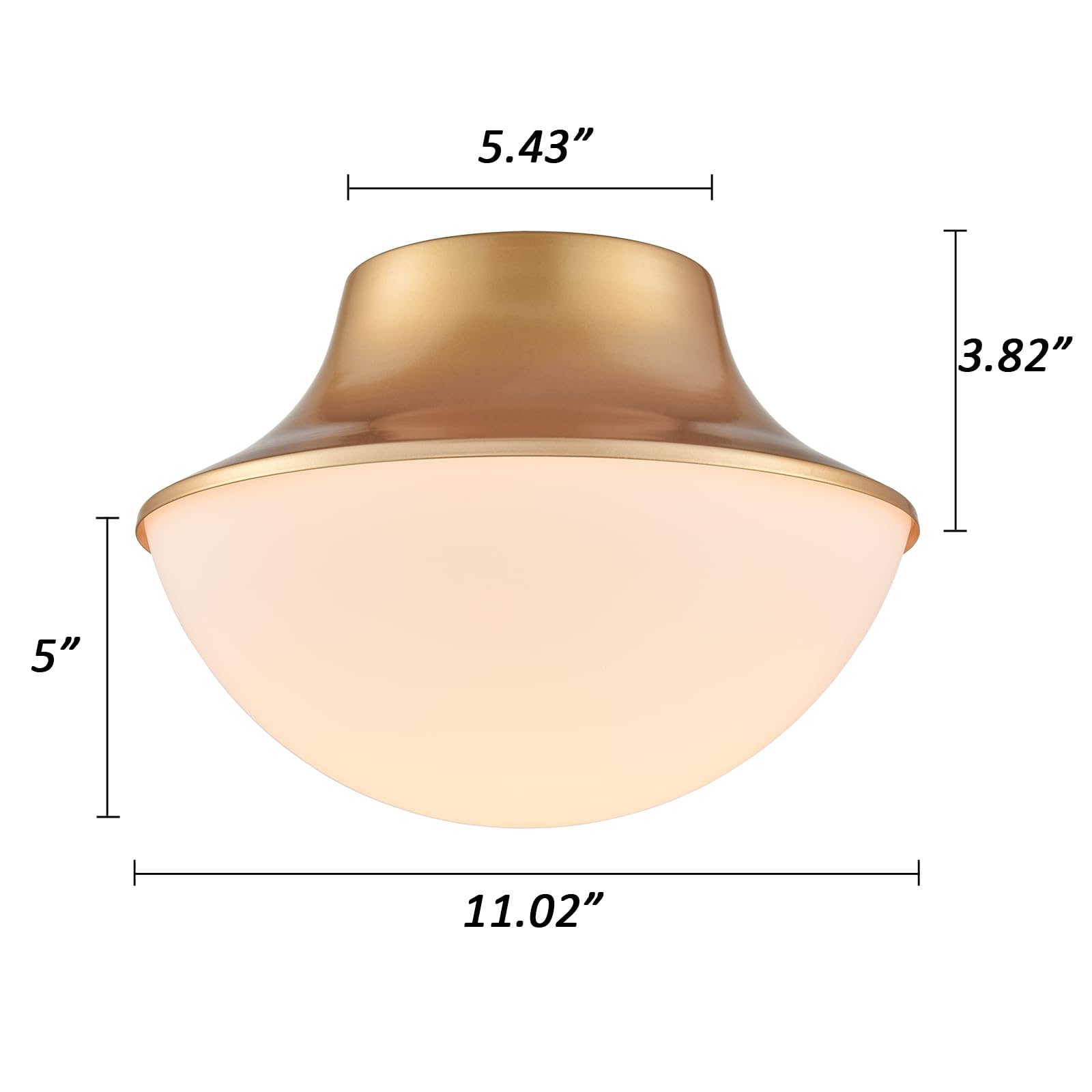 Tengiants Modern Gold Semi Flush Mount Ceiling Light Fixture Brass Metal Round Bowl Shape Milk Glass Light Fixture Ceiling Mount