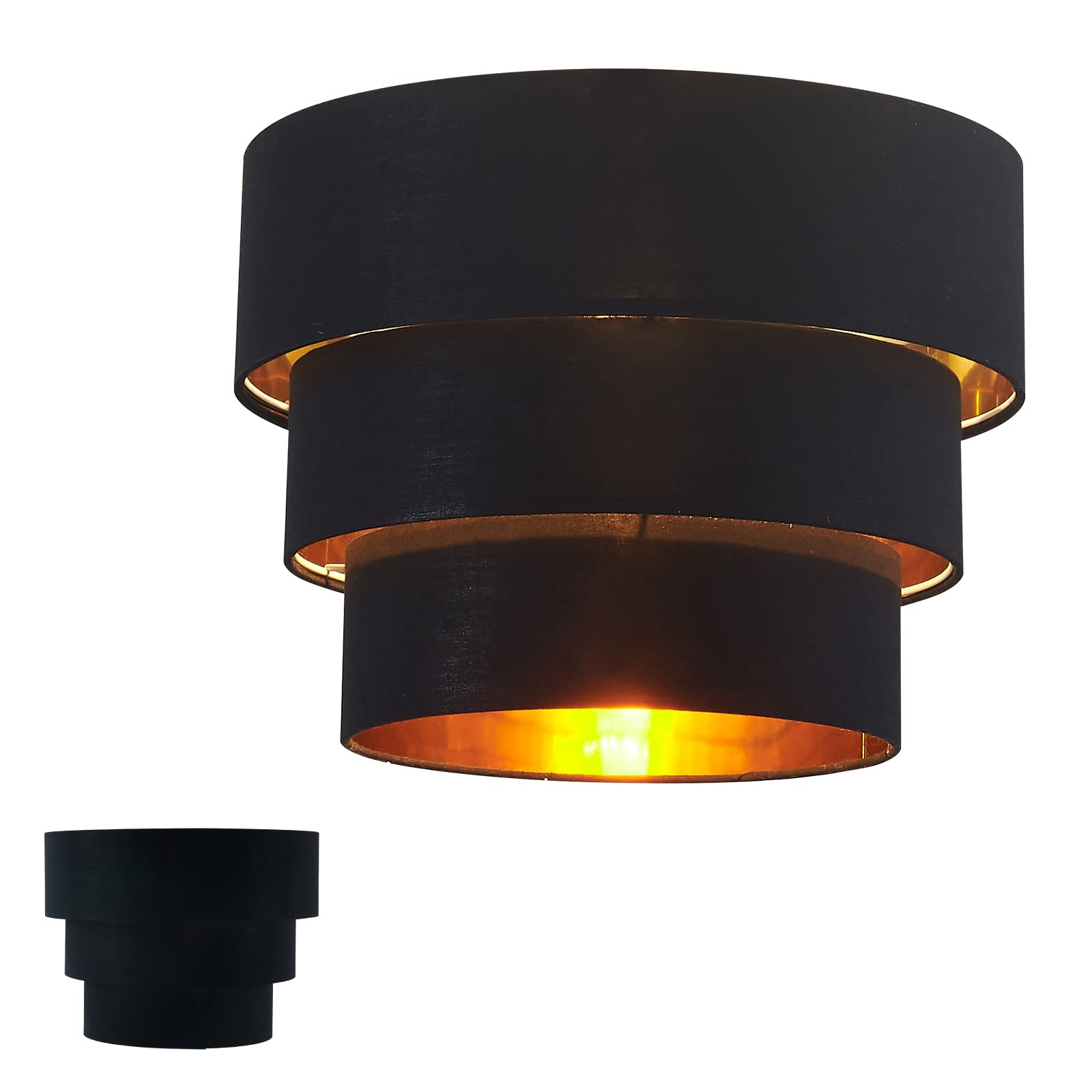 Huoku 3-Tier Drum Black Linen Lampshade For Floor Lamps, Pendant Lighting & Chandeliers