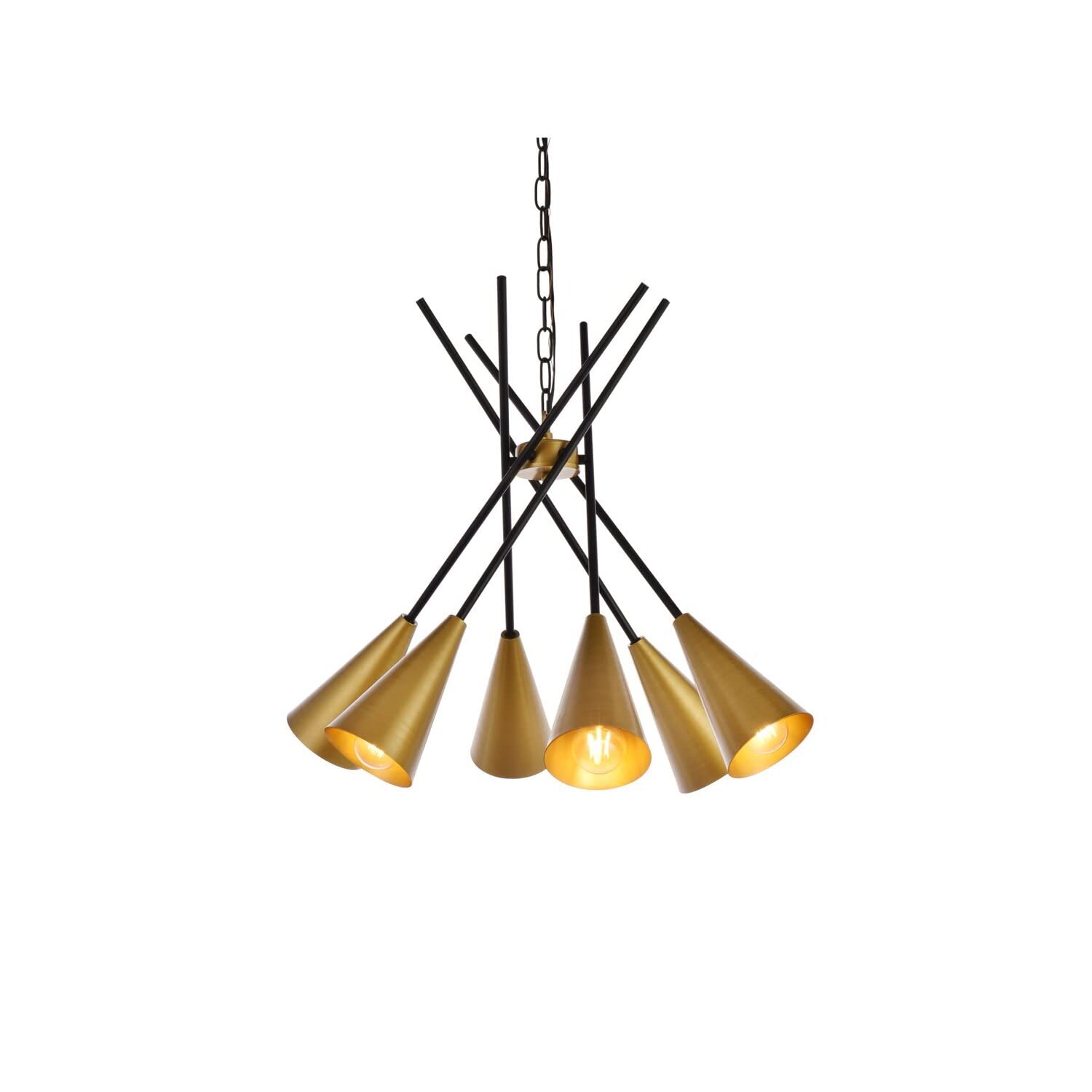 Living District Casen 6-Light Mid-Century Metal Pendant in Black and Brass