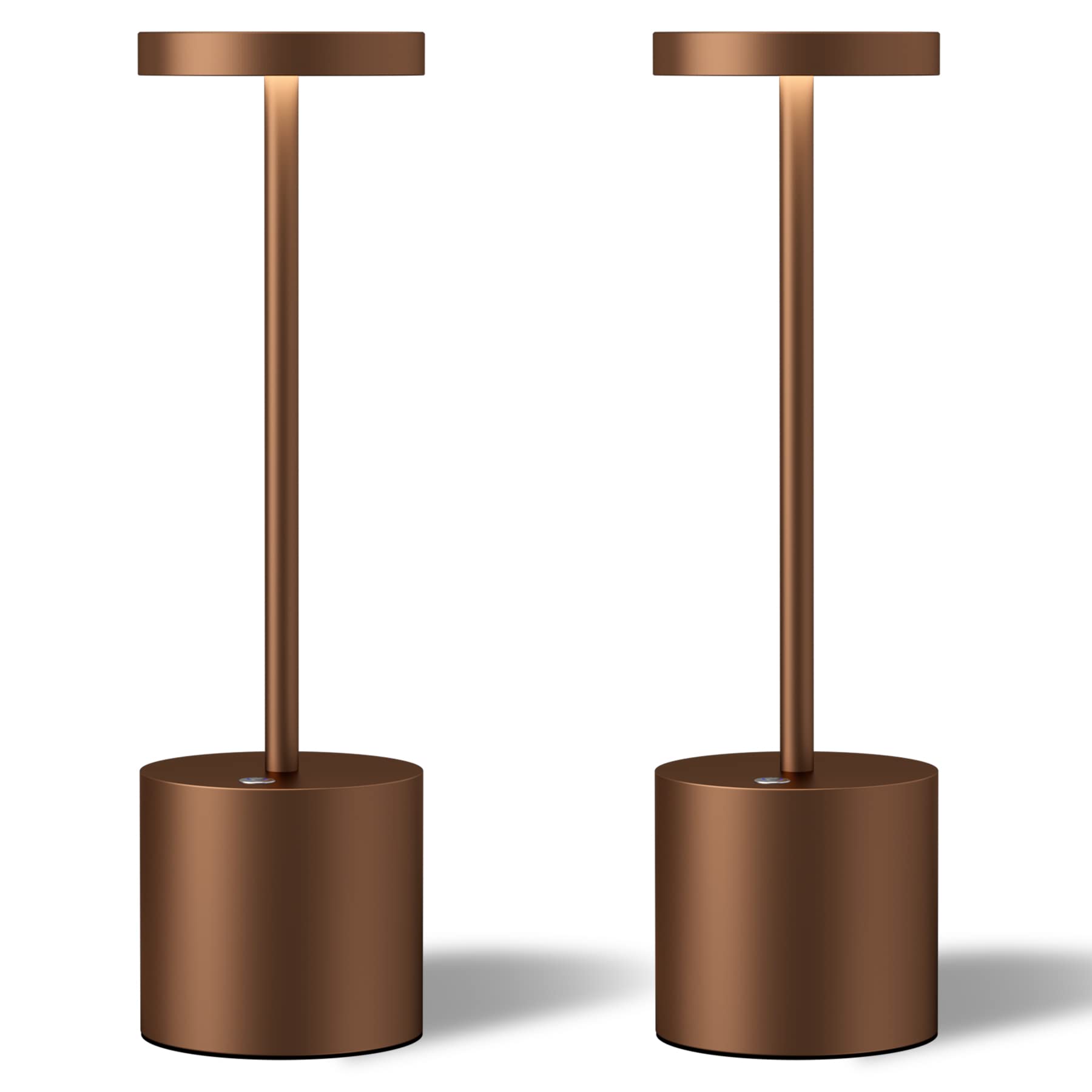 TBBGA 2 Pack Cordless Table Lamps, 5000mAh Rechargeable, Dimmable LED Desk Lamp, Metal, Brown, Model Q001