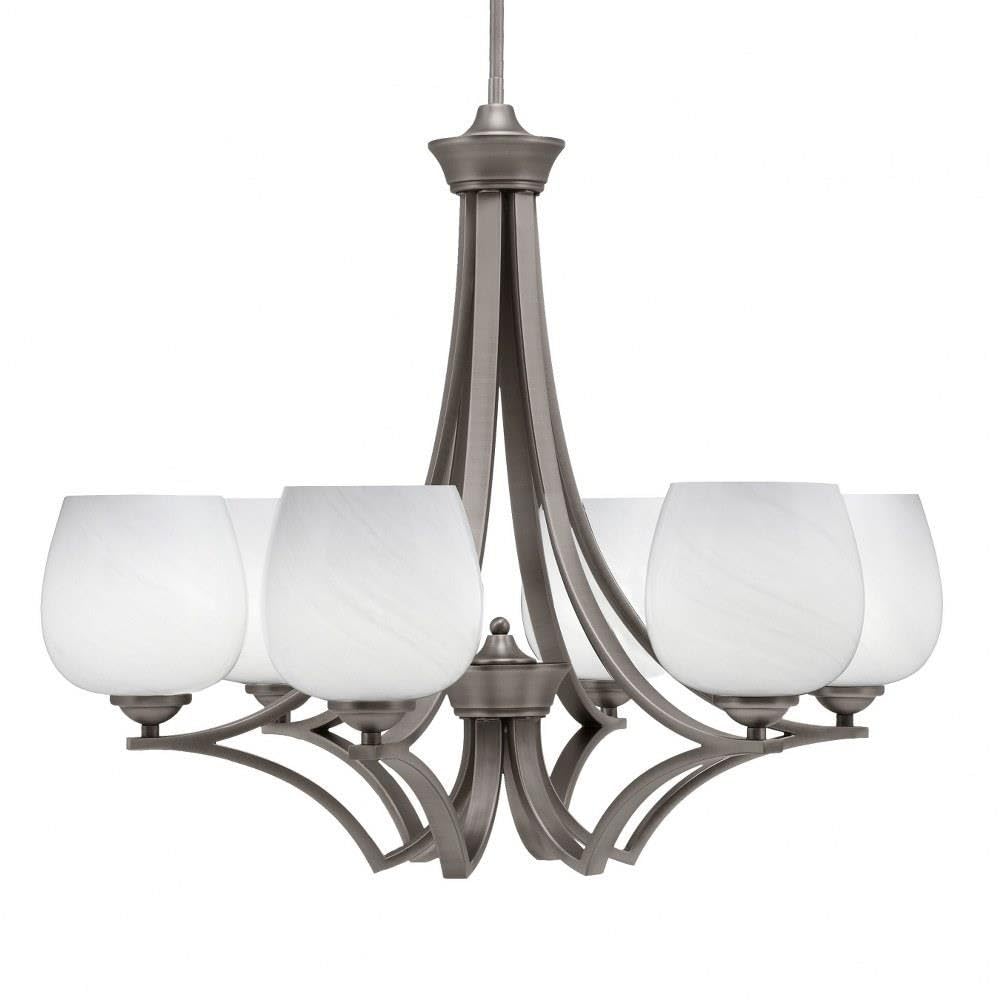 Toltec Lighting 566-GP-4811 Zilo - 6 Light Uplight Chandelier-23 Inches Tall and 26.75 Inches Wide, Finish Color: Graphite, Glass Color: White Marble