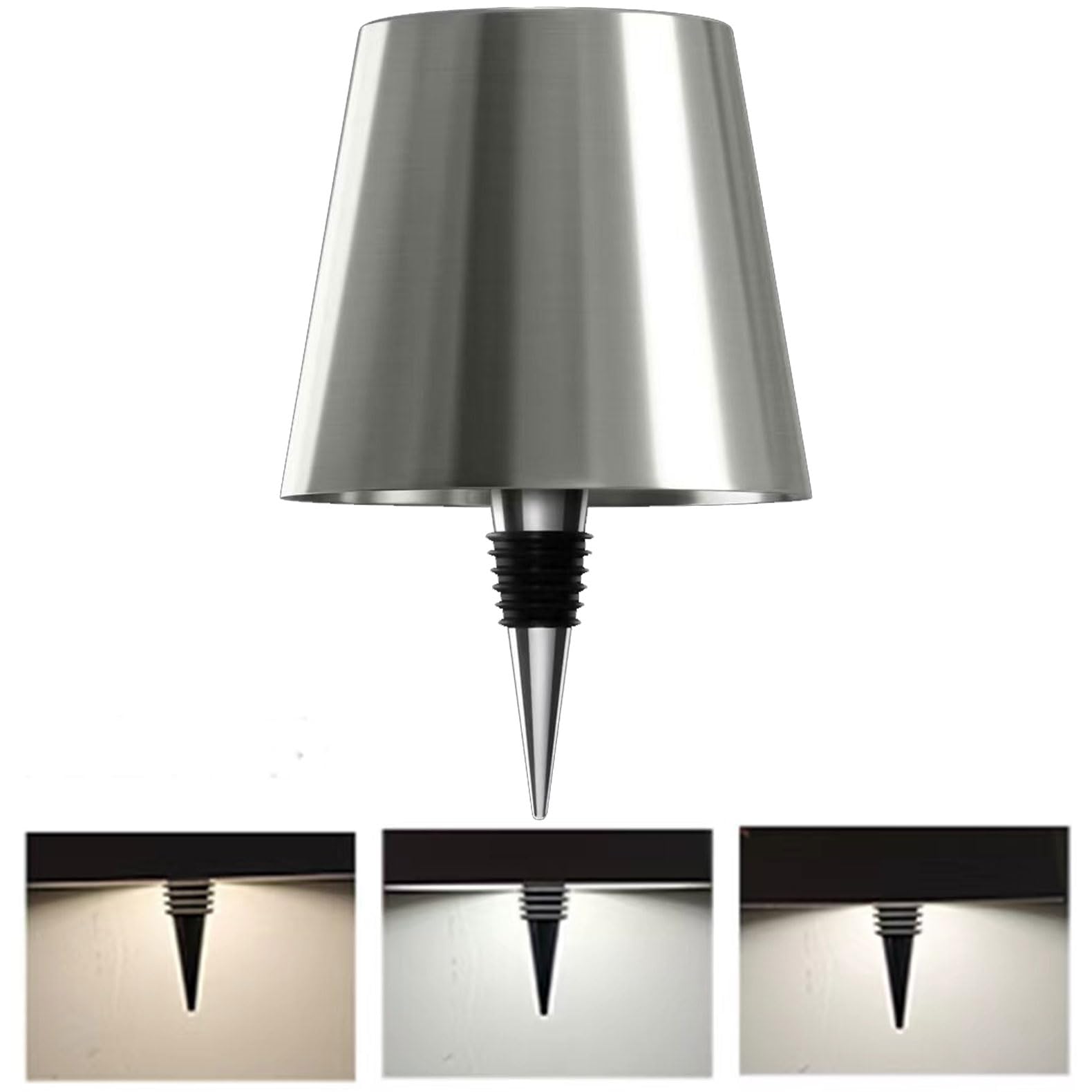Gutsyluv Wireless Bottle Lamp - Rechargeable Silver Touch LED Table Lamp with 3 Color Stepless Dimming for Home, Bar, Camping, Travel