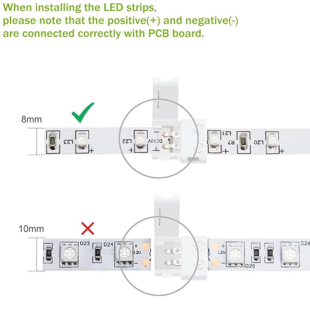 Lightingwill 10Pcs Pack Strip To Strip Unwired Gapless Solderless Snap Down 2Pin Conductor Led Strip Connector For 8Mm Wide 3528