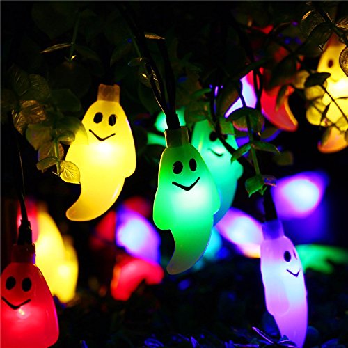 Hann Solar LED String Lights, 30LED Waterproof Crystal Ball, Cute Ghost, Yellow, Model HA-001