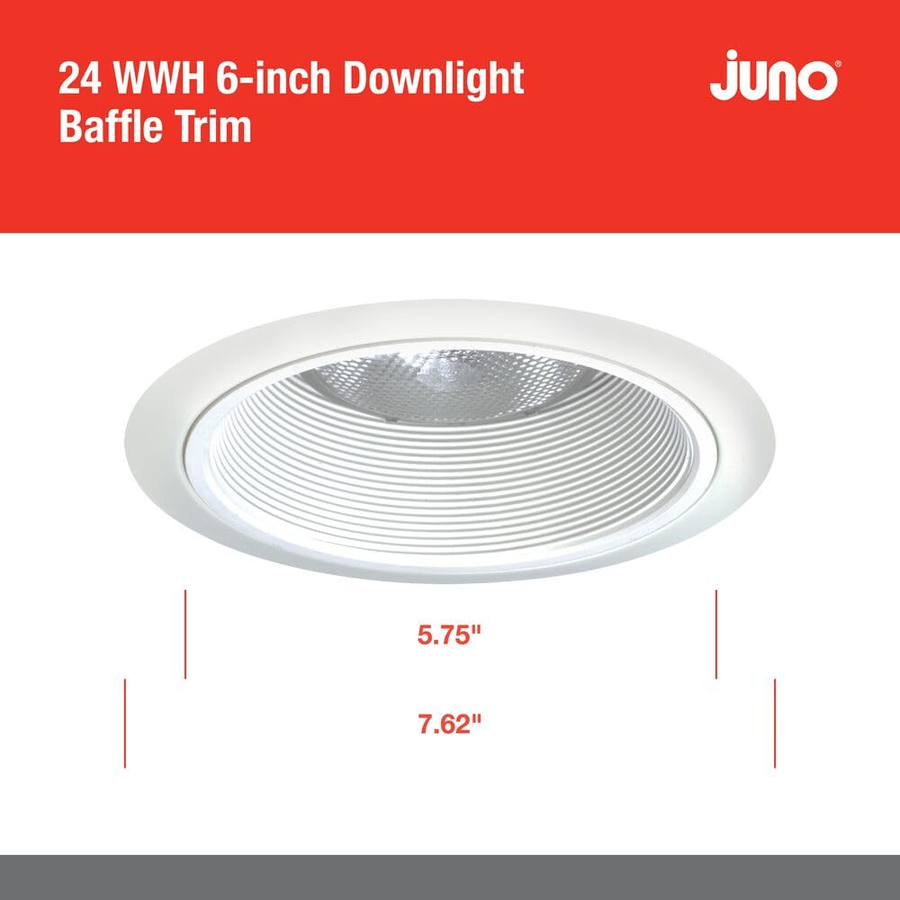 Juno Lighting Contractor Select 24W-Wh 6-Inch Tapered Recessed Light, Downlight Baffle White With White Trim