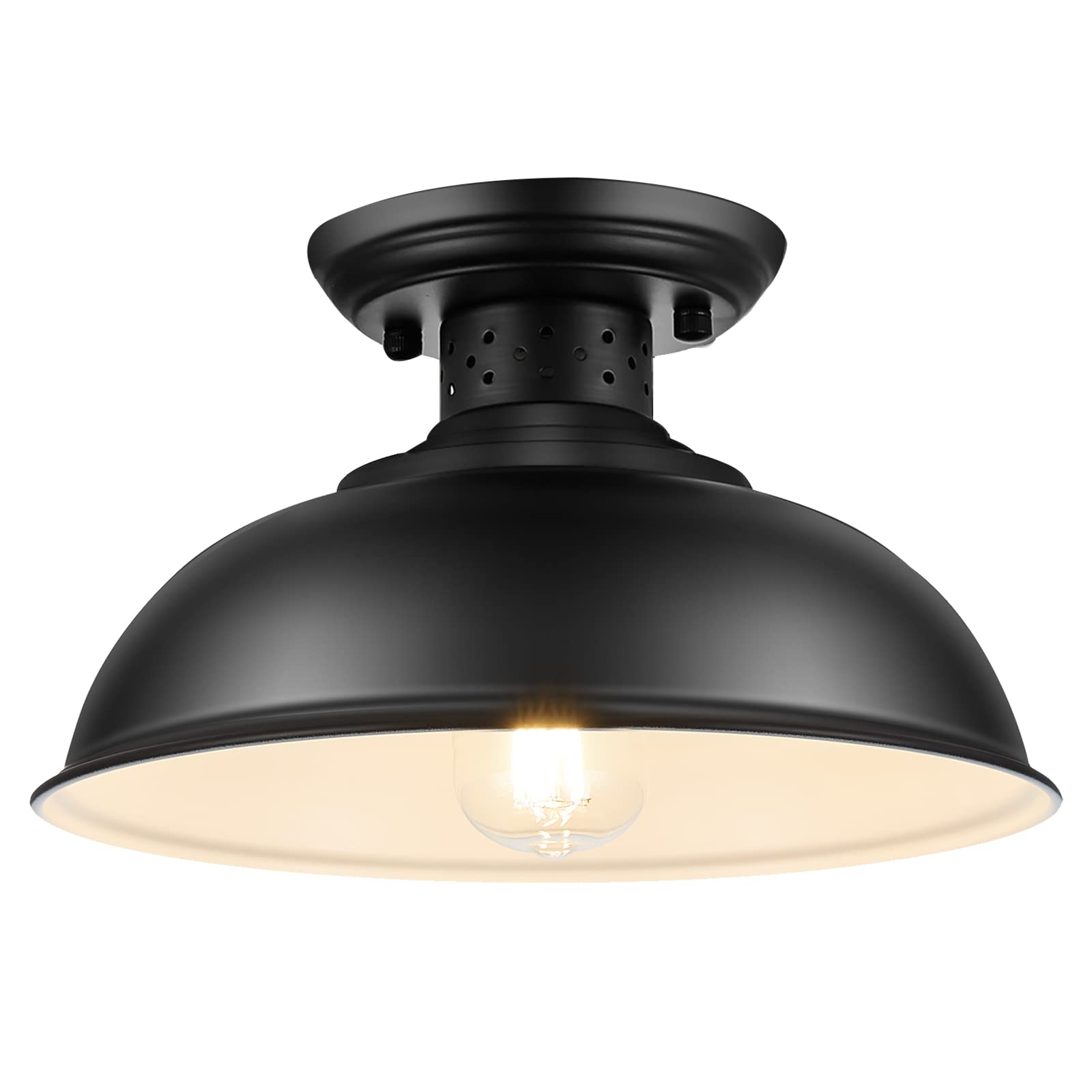 Loehinle Semi Flush Mount Ceiling Light, Industrial Close To Ceiling Lighting Fixtures, Rustic Vintage Metal Black Ceiling Lamp For Kitchen Island Bedroom Hallway Farmhouse, 13In