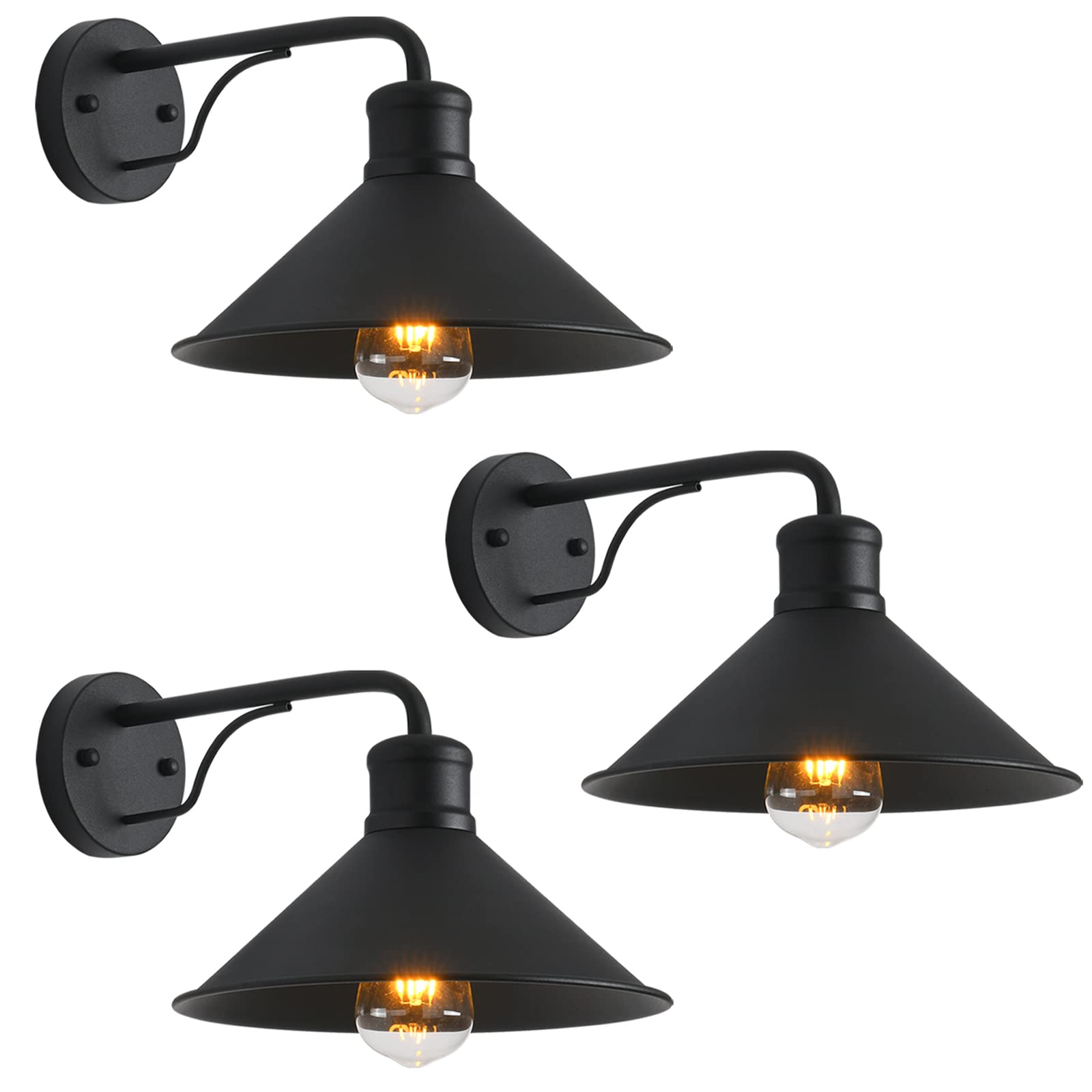 VICTOGATE 3 Pack Outdoor Wall Lights Wall Mount for House Front Porch Wall Light Fixtures Matte Black Farmhouse Wall Sconce, Cla