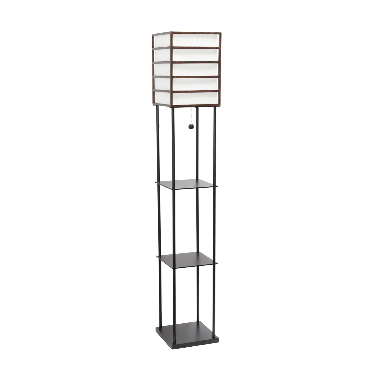 Simple Designs LF1022-DWD Metal Etagere Floor Lamp, Dark Wood, 1 Light