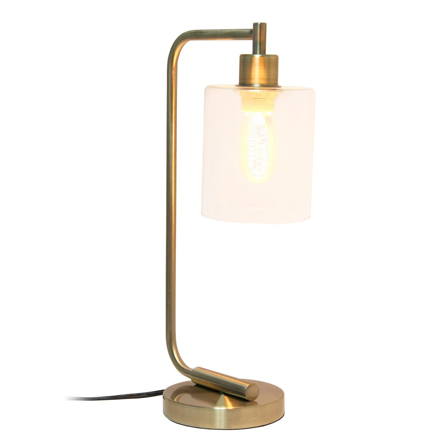 Lalia Home Modern Iron Desk Lamp With Glass Shade, Antique Brass