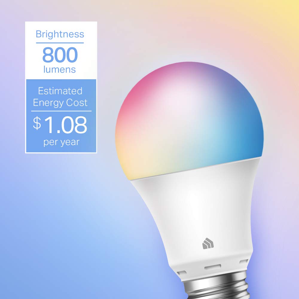 Kasa Smart A19 WiFi Light Bulbs, 60W, Multicolor, Dimmable, 800 Lumens, 2-Pack, Compatible with Alexa & Google Home
