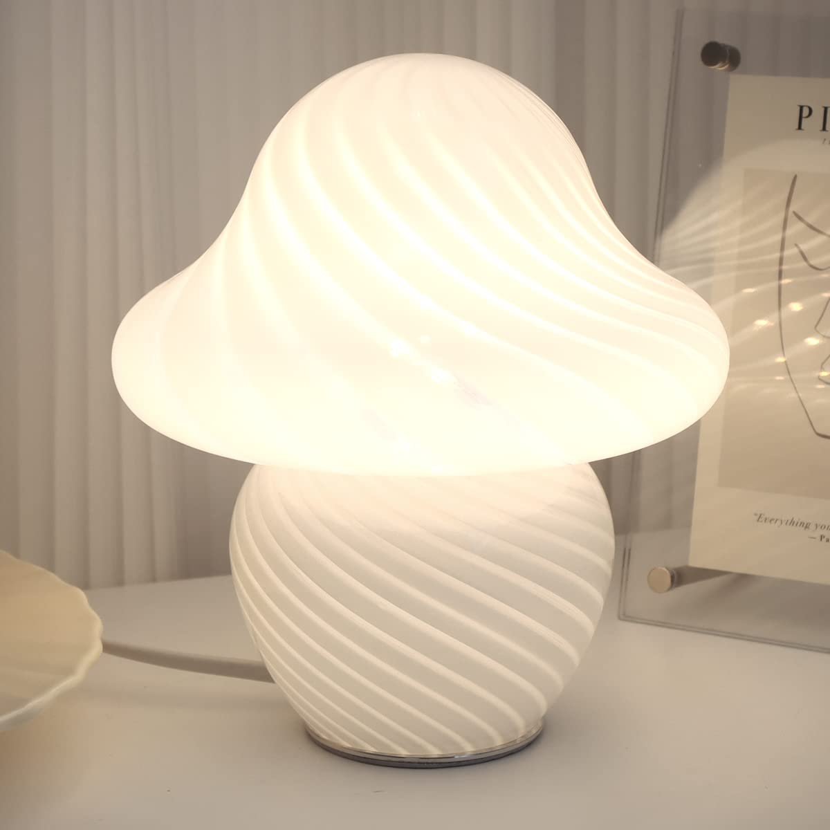 HEQET Mushroom Table Lamp White with Strip