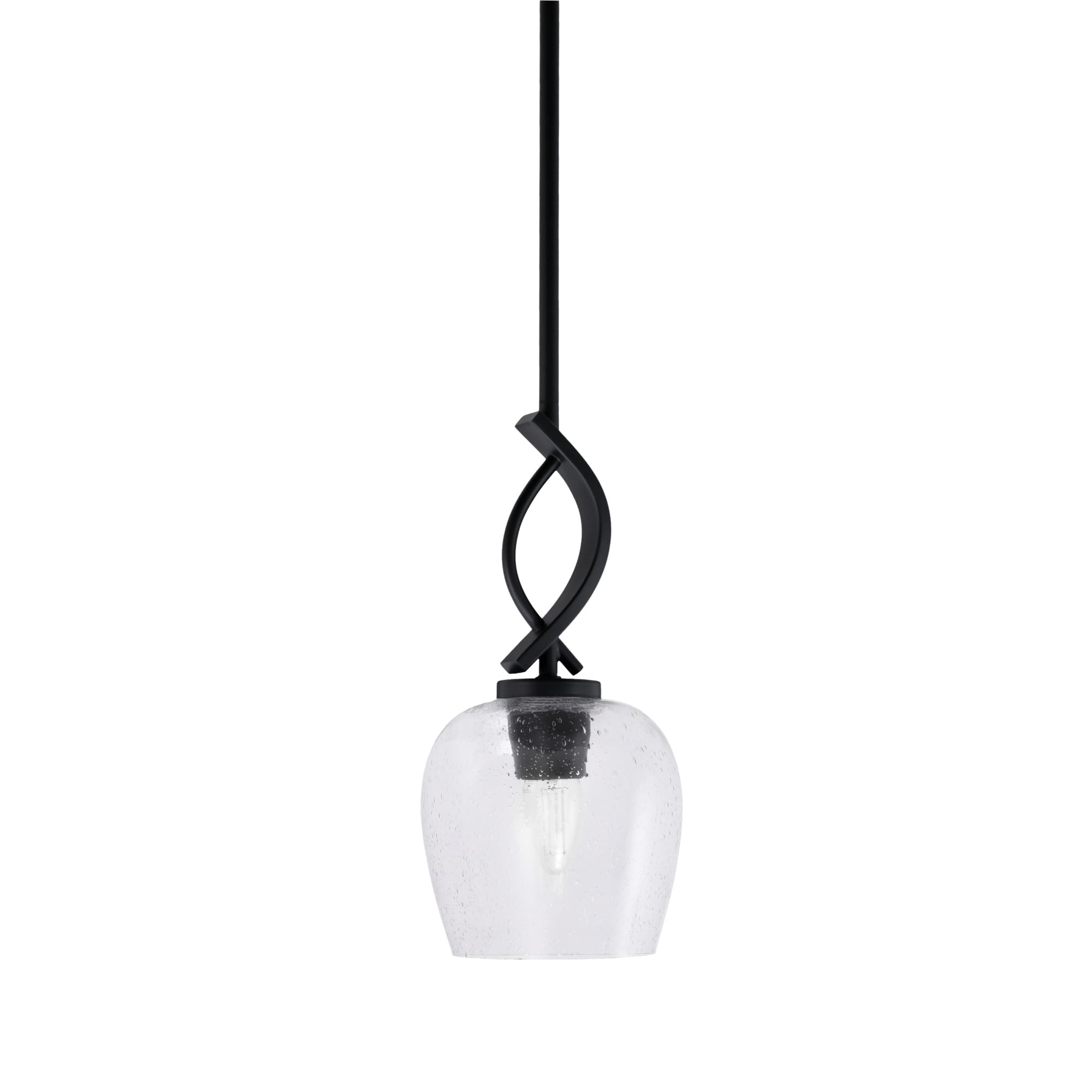 Cavella 1 Light Stem Mini Pendant Shown in Matte Black Finish with 6&quot; Clear Bubble Glass