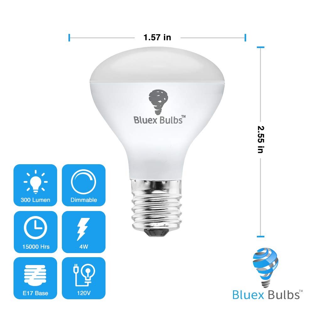 Bluex Bulbs 4 Pack R14 LED Dimmable Bulbs, 4W E17 Base, 4000K Cool White, Mini Reflector Floodlight, 40W Equivalent