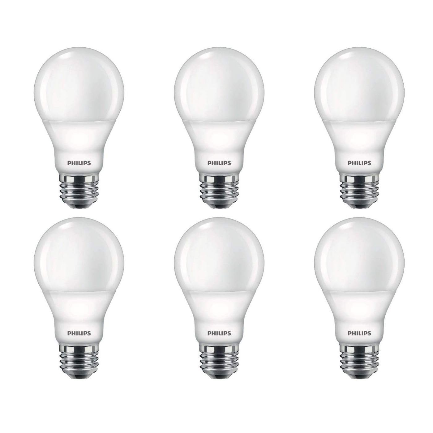 Philips LED A19 Light Bulb, Dimmable, 800 Lumen, Soft White (2700K), 8.8W=60W, E26 Base, 6-Pack