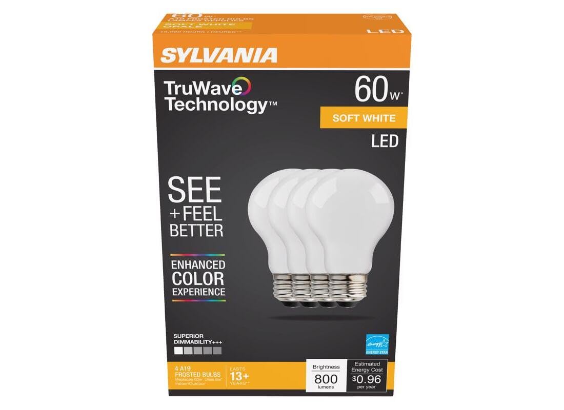LEDVANCE Sylvania 40670 A19 Led Light Bulb, 2700 K, Pack 4