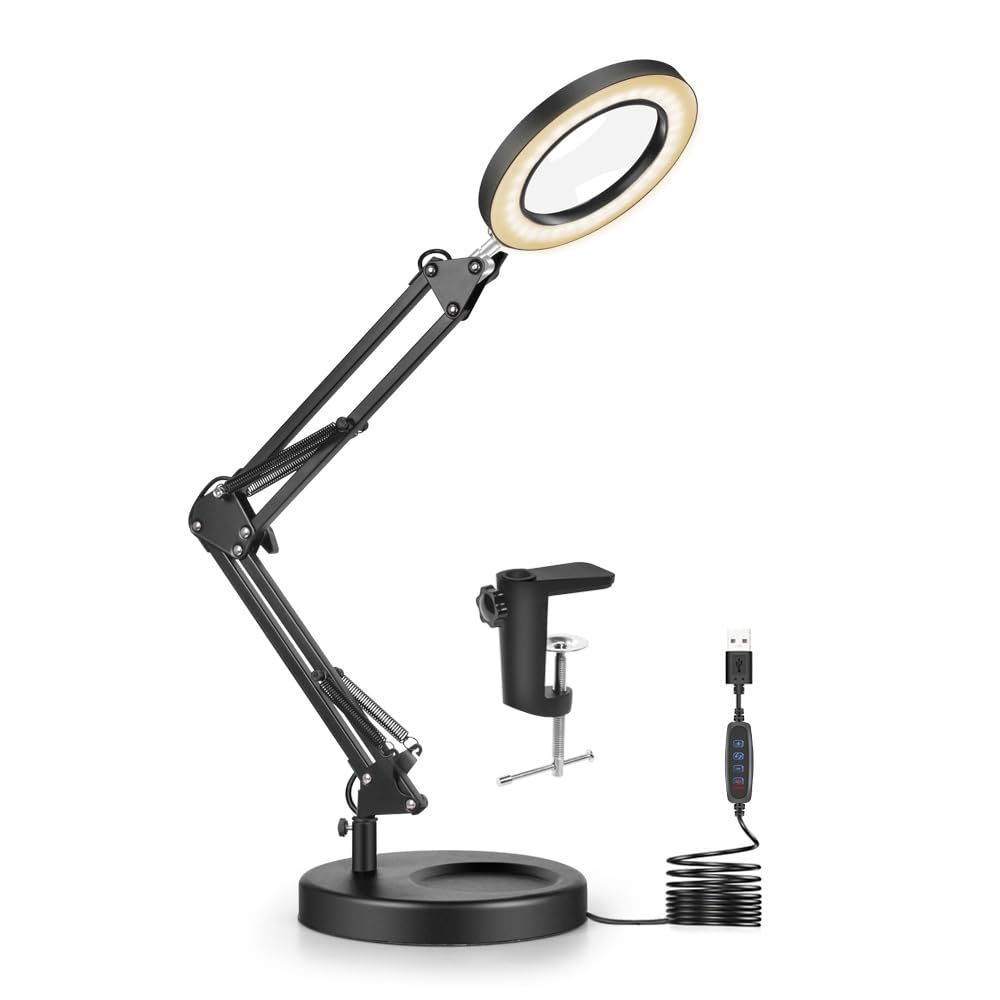 VITOTC 10X Magnifying Glass with Light and Stand, 2-in-1 Magnifier with Light, 5 Color Modes LED Desk Magnifying Glass, Hands Fr