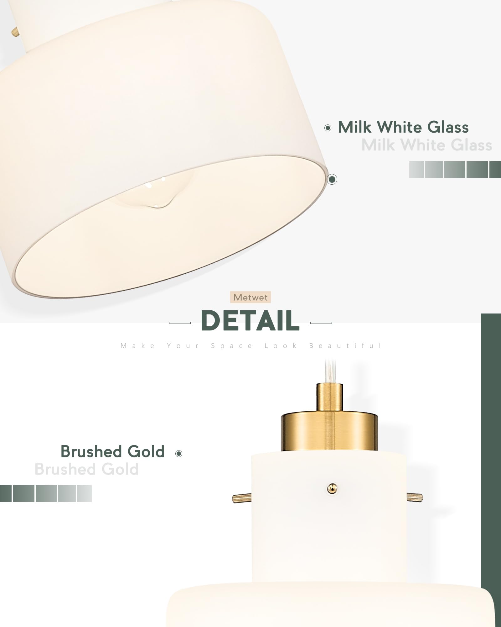 Metwet Pendant Lights Kitchen Island, 6'' Brushed Gold Pendant Light Fixtures Over Island With Milk White Glass Shade, Modern Br