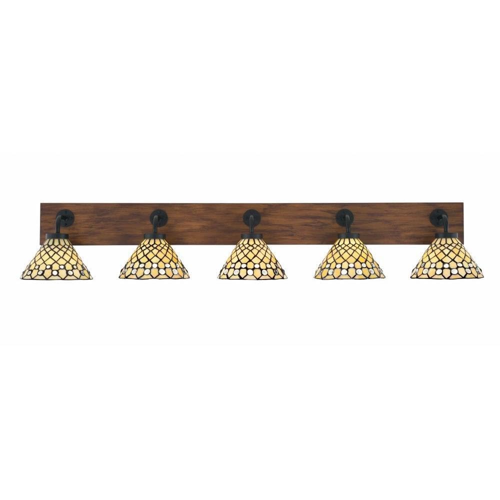 Toltec Lighting 1775-Mbwg-9415 Oxbridge - 5 Light Bath Bar-8.25 Inches Tall And 48 Inches Length, Finish Color: Matte Black/Painted Wood-Look Metal, Glass Color: Starlight Art