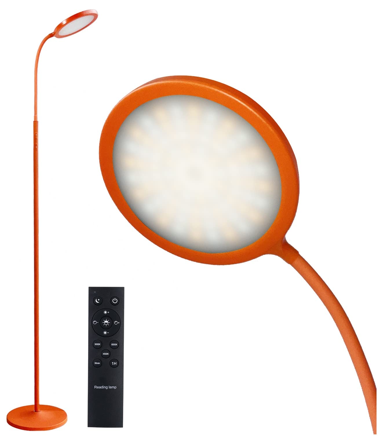 Tenmiro LED Floor Lamp - Modern Reading Light, Stepless Color & Brightness Adjust, Touch & RF Remote Control, Orange, Model KS.FF.A1.024W.FC.089