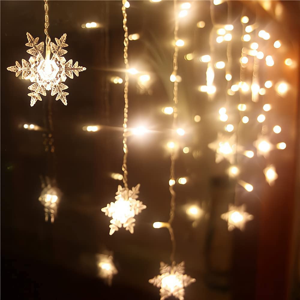 Christmas Snowflake Window Curtain String Lights, 20Ft 40 Led Fairy Lights Battery Operated Waterproof Lights Indoor Outdoor Decorations For Bedroom Party Patio Room Garden Home Xmas Tree Decorations