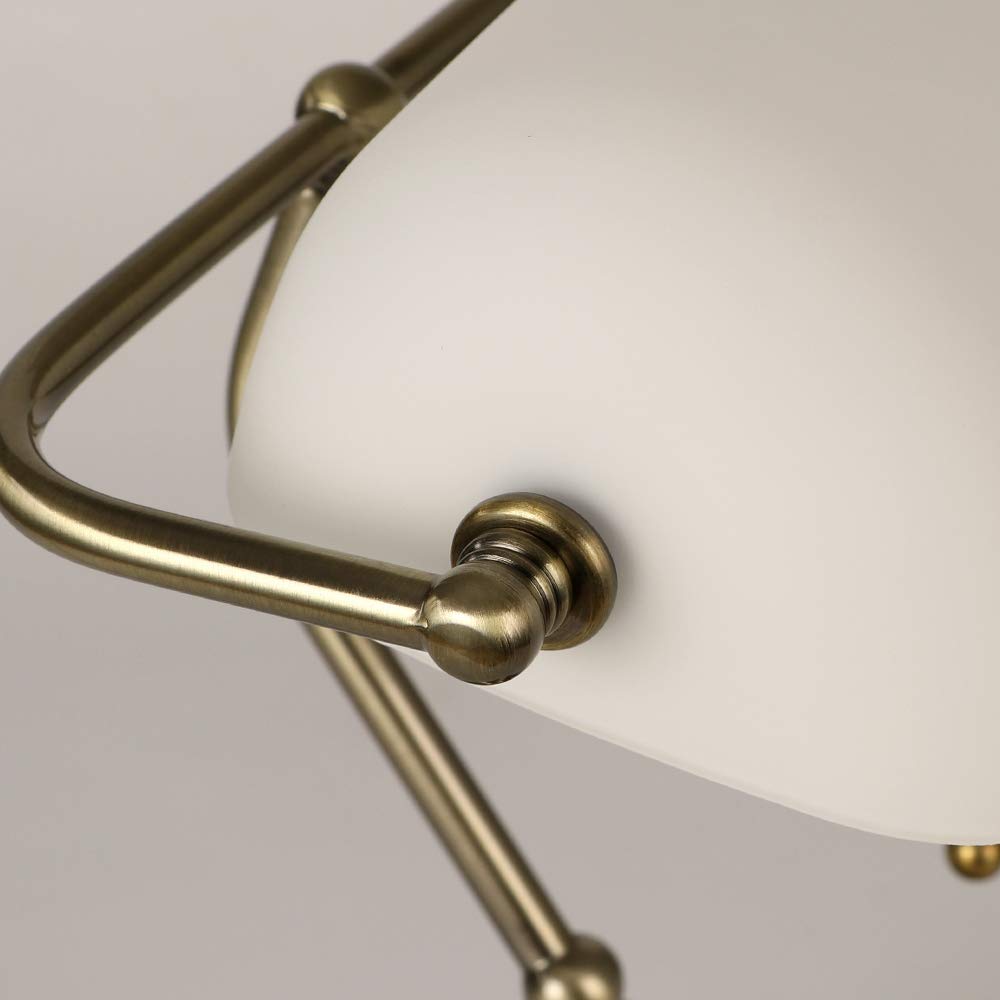 Newrays Glass Bankers Desk Lamp, Satin Brass Finish, Classic Size, White, Model YY-T9007W