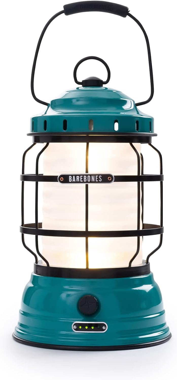 Barebones Forest Lantern - Teal LED Camping Light, Rechargeable, Adjustable Brightness, Model BARE161, Battery Operated