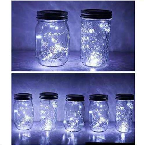 6 Pack Mason Jar Lights, 10 Led Solar Cold White Fairy String Lights Lids Insert For Garden Deck Patio Party Wedding Christmas D