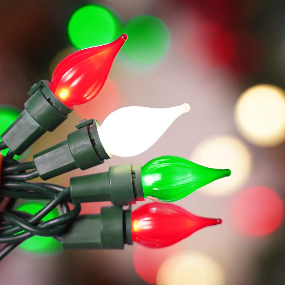 BOHON C3 Multi Color Christmas Light Set - 50 LEDs, UL Certified, Indoor/Outdoor, Green Wire, Red Green and White