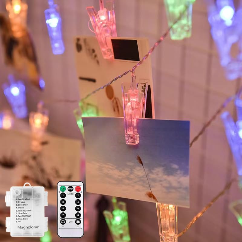 Magnoloran 30 LED Photo Clip String Lights, Remote, 10ft, Multicolor, Model PC023-CO-FBA-1, Battery Operated Fairy Twinkle Lights