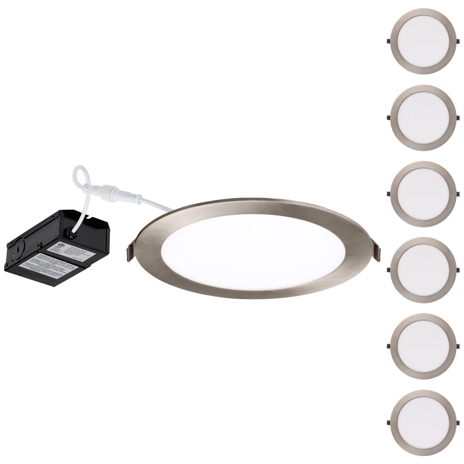 TORCHSTAR E-Lite Series 8 Inch Slim Recessed Lighting, 18W LED, Dimmable, Satin Nickel, Soft White 2700K, Model 56037, Pack