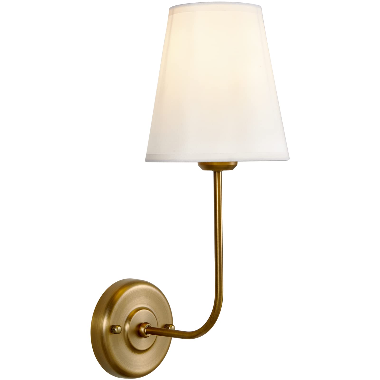 TERLEENART Hardwire Modern Wall Sconces with Flared Shape White Textile Shade Curved Arm,Wall Mounted Lamps for Bedroom Living R