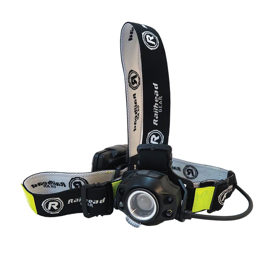 Railhead Gear LED Headlamp - Motion Activated, Zoomable Focus, 450 Lumens, Red Light, Adjustable Reflective Strap