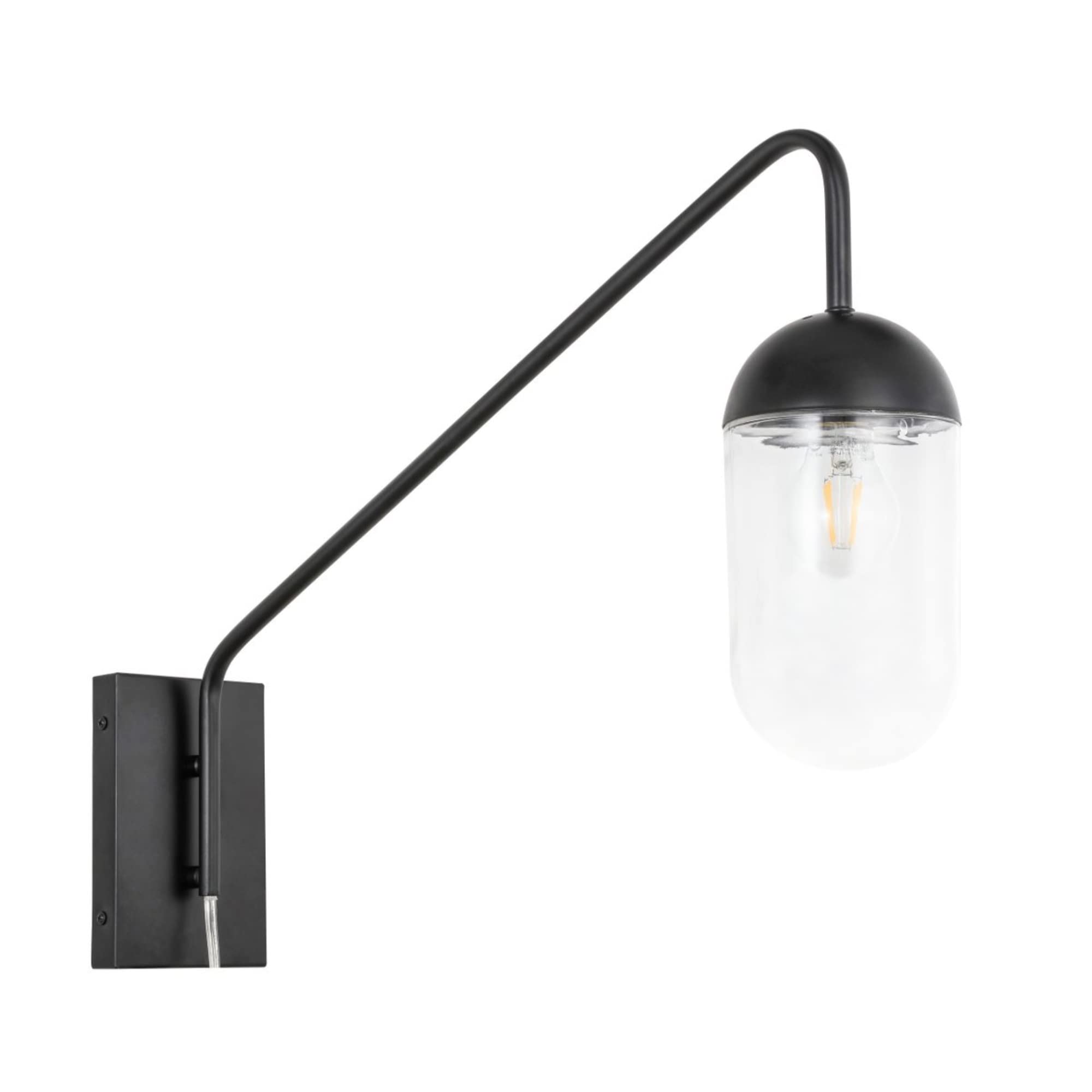 Living District Kace 1-Light Metal Wall Sconce in Black and Clear Glass