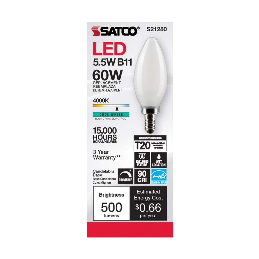 Satco S21280 5.5B11/Led/940/Fr/120V/E12-6 Pack