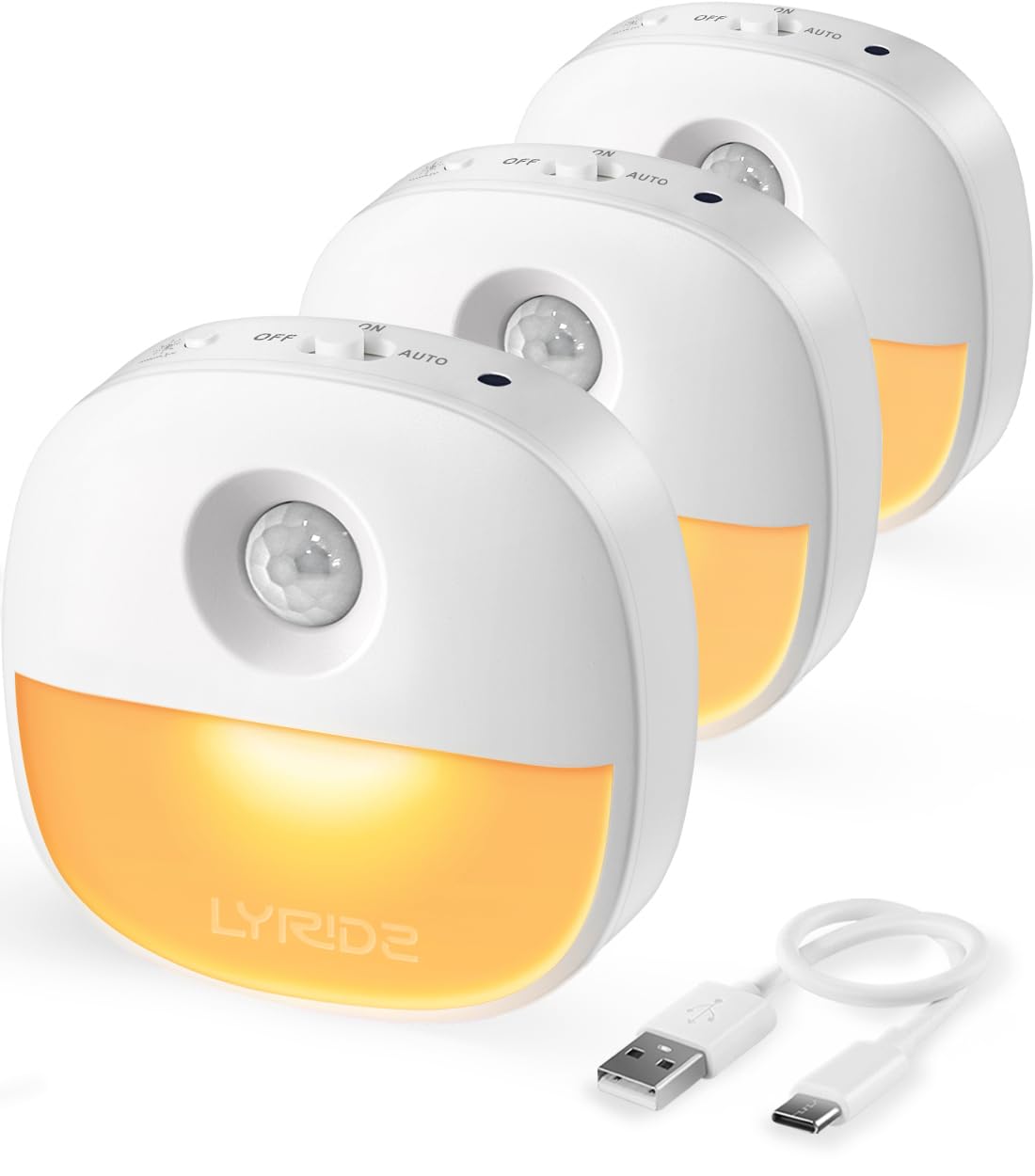 Lyridz Rechargeable Battery Night Light With Motion Sensor, Dimmable Amber Nightlights For Bathroom, Bedroom, Hallway, Stairs, P