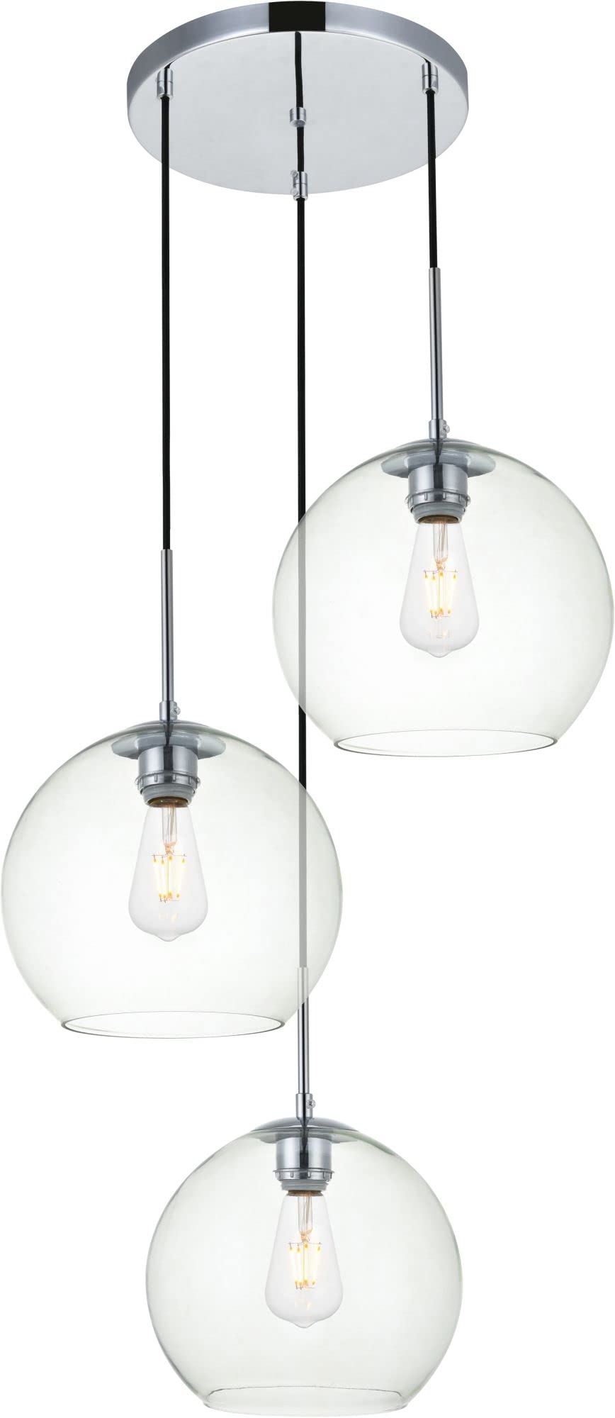 Living District Baxter 3 Lights Chrome Pendant with Clear Glass