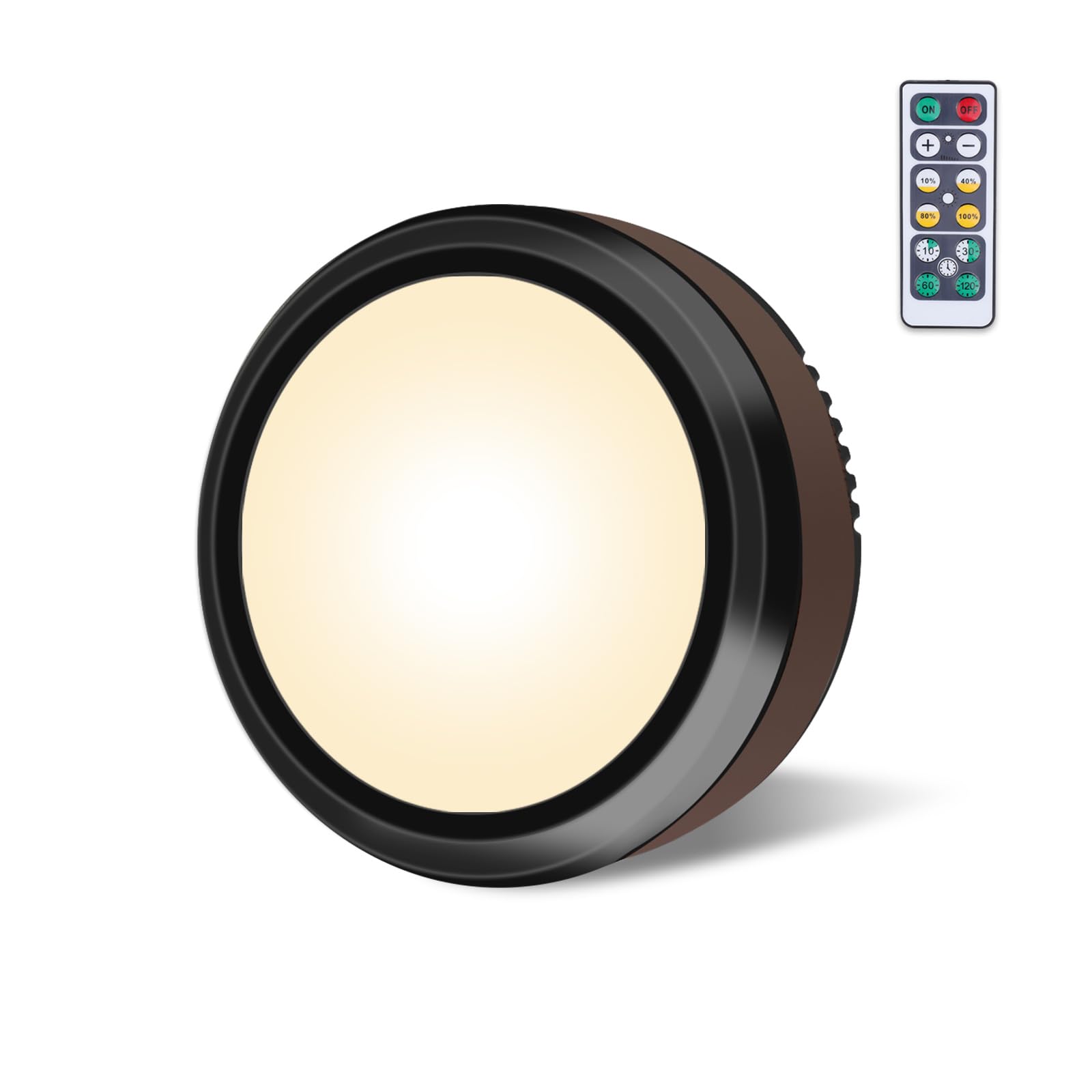 LEASTYLE Puck Lights with Remote, Dimmable Timer, Battery Operated, Black, 1 Pack