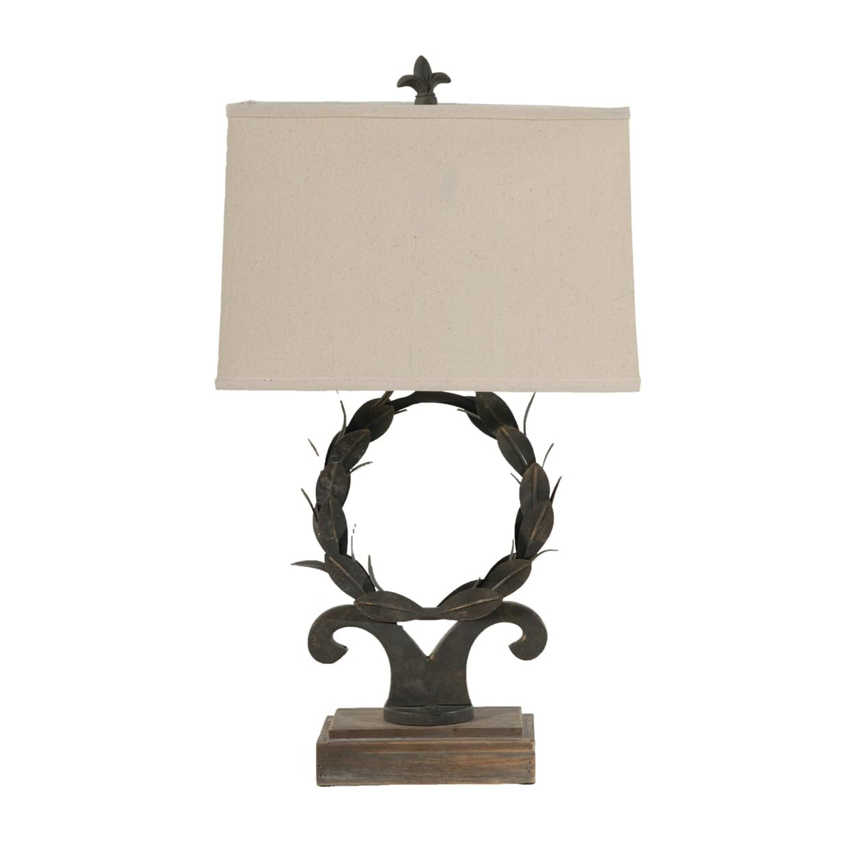 Benzara 26&quot; Artisanal Off White & Black Table Lamp With Laurel Wreath Iron Frame