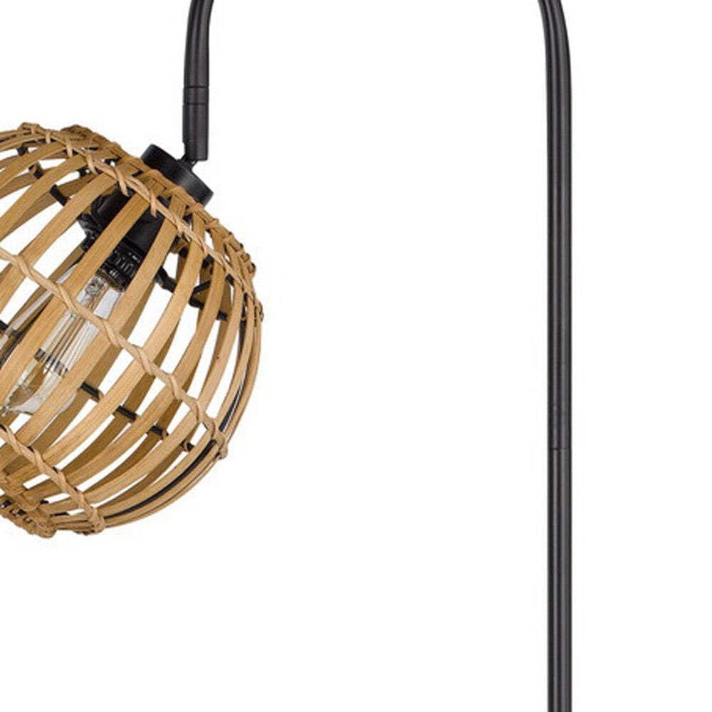 HomeRoots Traditional Floor Lamp, 63 in., Metal with Brown Globe Shade, Black