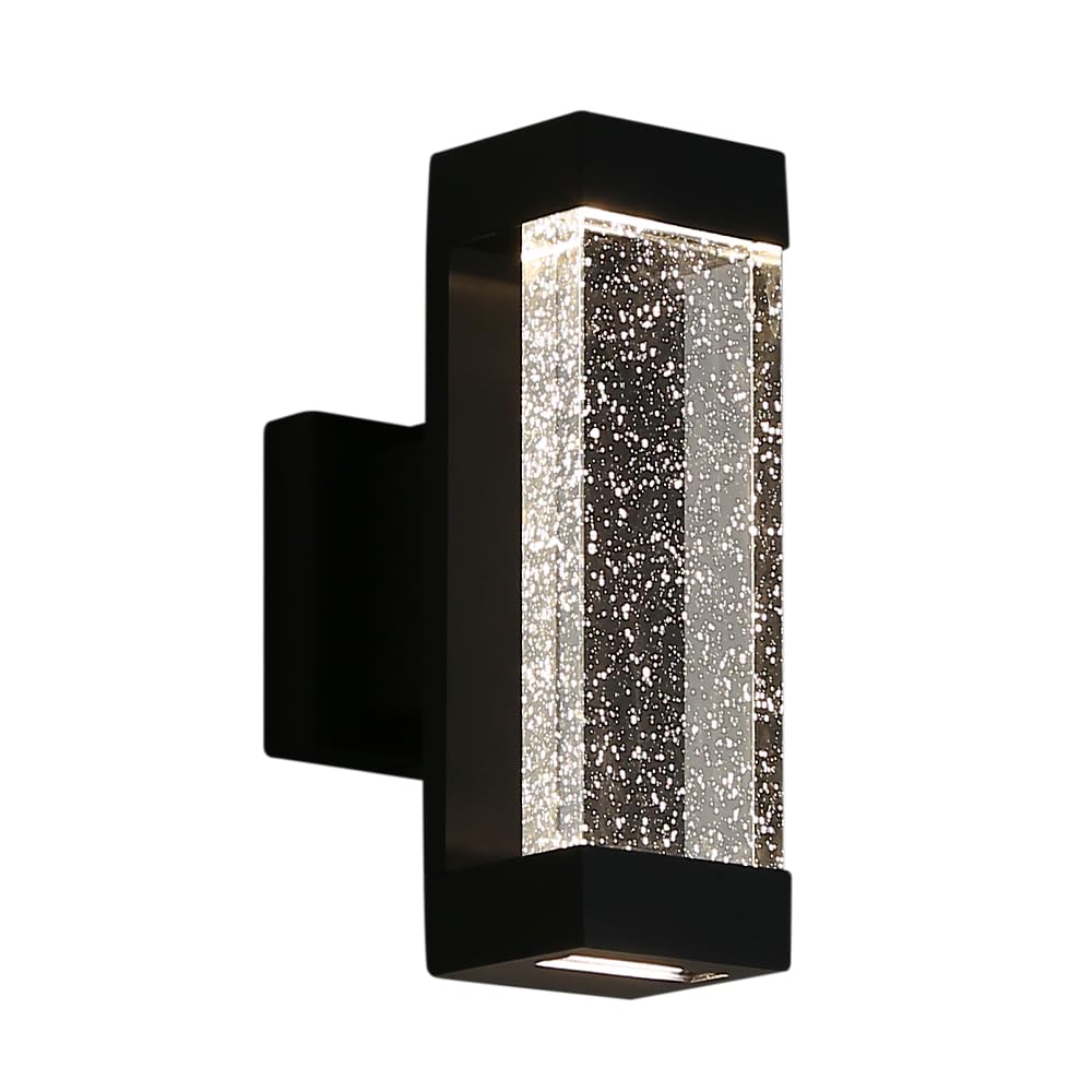 Cerdeco Modern Crystal Bubble Wall Light, 12W, 3500K Warm White, Matte Black, Model 51581TZ, Large Glass Fixture