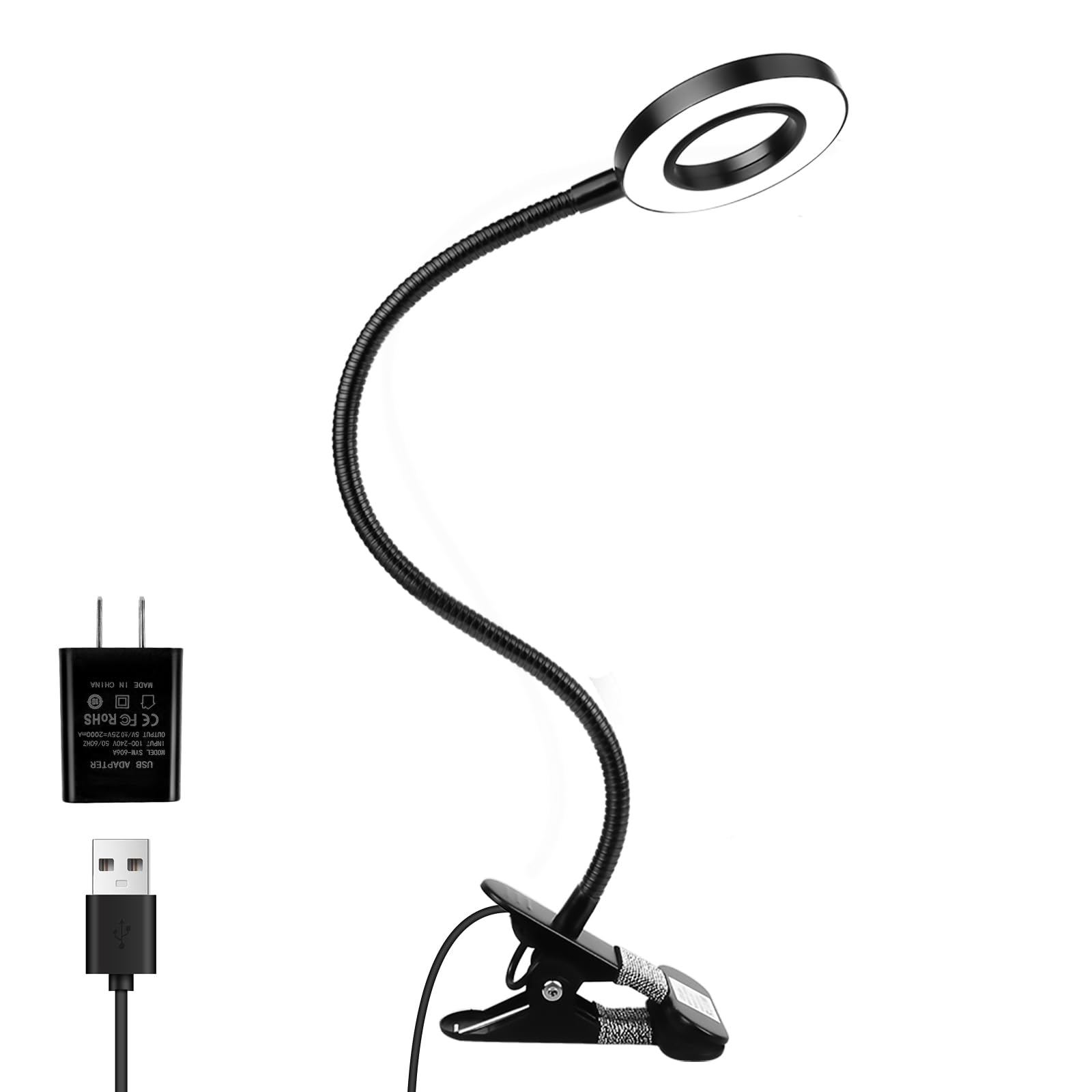 Woputne Desk Clip-On Lamp, 10 Dimmable Brightness Modes, Black Reading Light For Home Office