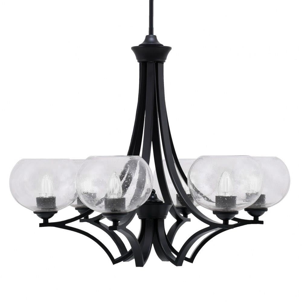 Toltec Lighting 566-MB-202 Zilo - 6 Light Uplight Chandelier-23 Inches Tall and 27.5 Inches Wide, Finish Color: Matte Black, Glass Color: Clear Bubble