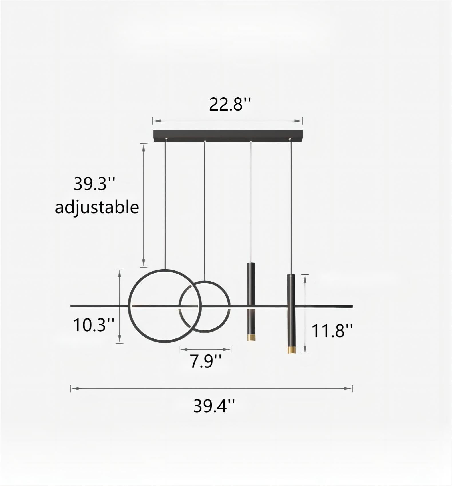 Generic LED Island Light, 39.4 Inch Geometric Pendant, Remote Control, Dimmable, All Black, Model DD050701