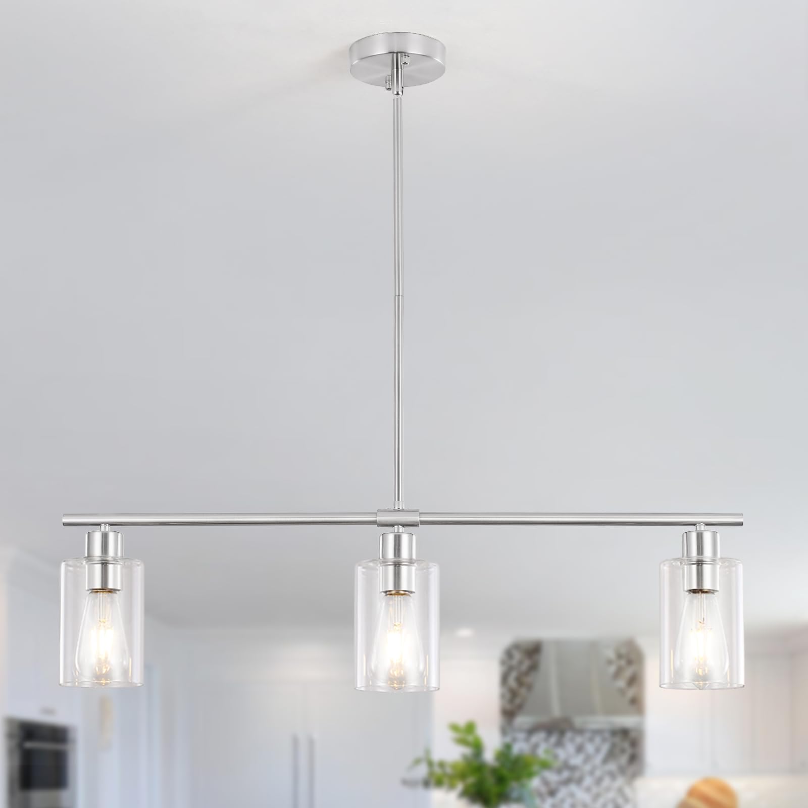 LJHhowe 3 Light Kitchen Island Lighting Brushed Nickel Pendant Light Fixtures for Dining Room Chandeliers Industrial Farmhouse C
