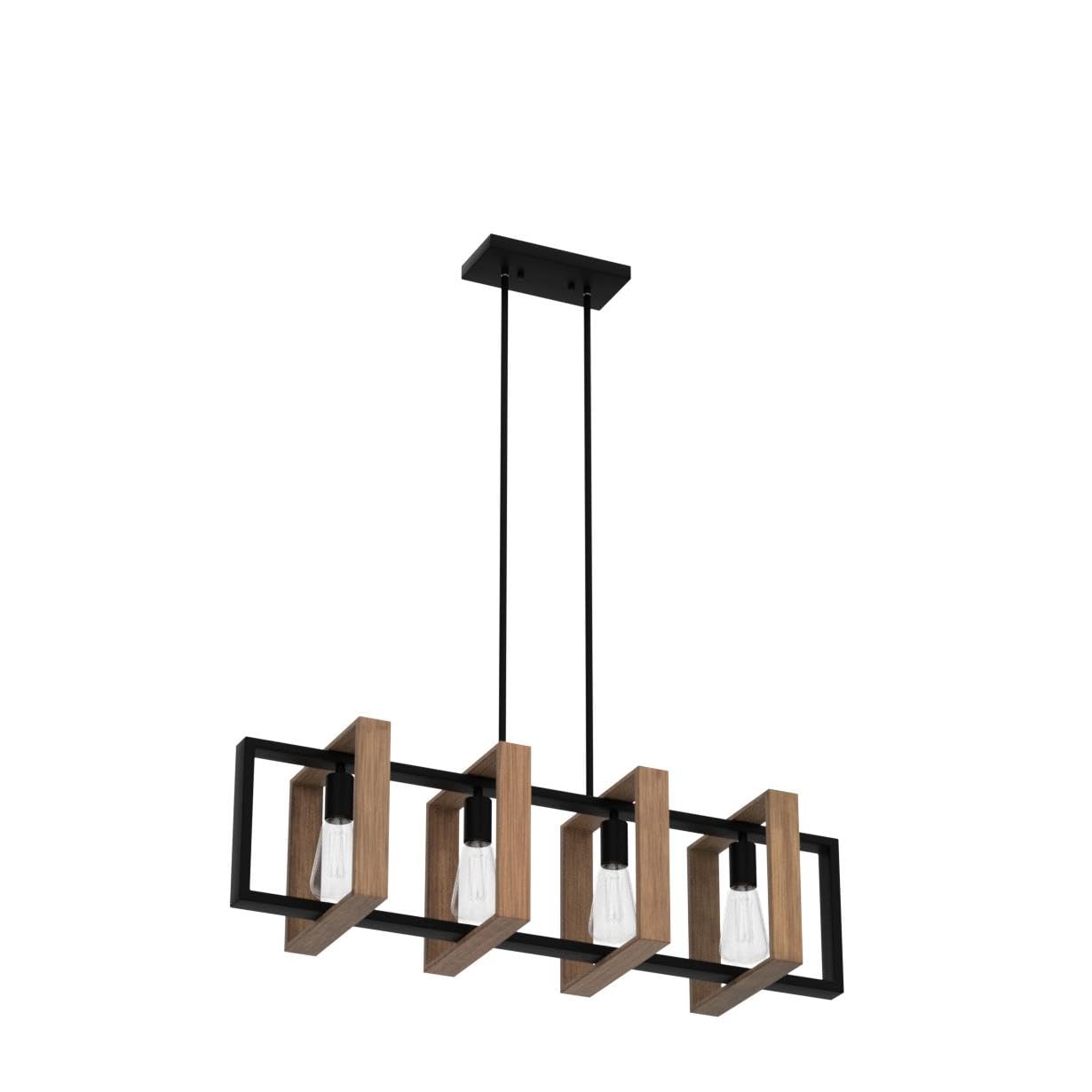 9MMML 4-Light Kitchen Island Chandelier, Wooden Frame, Black Metal Finish, Model P2028-04-WD